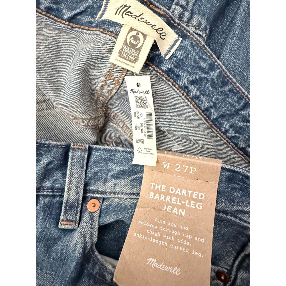 NWT Madewell Sz 27P The Darted Barrel-Leg Jean - $148 - flaw